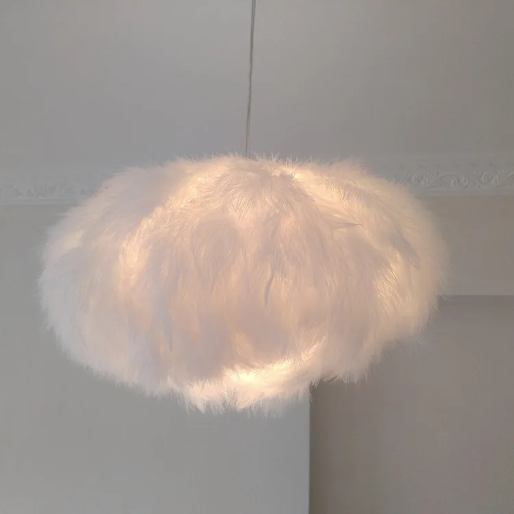 

Nordic Feather Flaky Clouds Chandelier Bedroom Creative Children's Dream Romantic Handmade Feather Fabric Chandelier