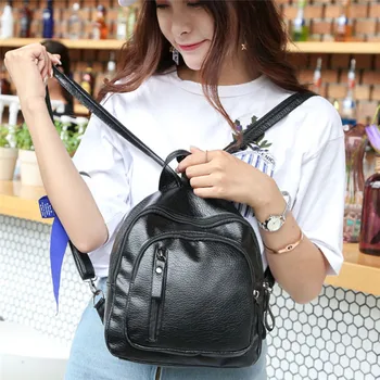 

Fashion PU Leather Women Backpack Female Black Backpacks Small Zipper Bags Student Backpack Solid Rucksack For Girls
