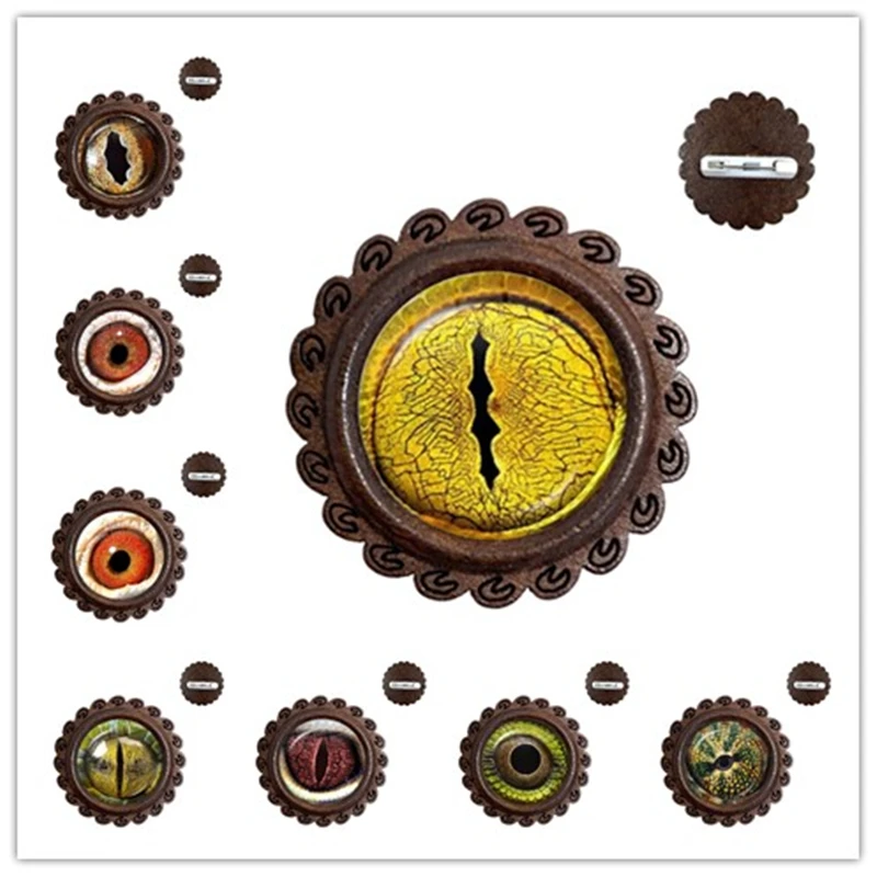 Dragon Snake Owl Cat Tiger Wood Brooch Fiery Jewelry Glass Cabochon Animal Eyes Collar Pins For Women Men Gift | Украшения и