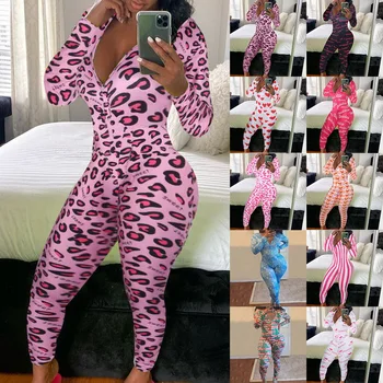 

New Lip Print Sexy Onesie For Adult Cartoon Pajama Onesie Pyjamas Women Sleepwear Long Jumpsuit Christmas Party Wear