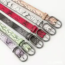 New Leather Belts for Women Personality Trendy Snake Pattern Adjustable Waist Strap Dress Jeans Decoration Thin Pin Buckle Belt