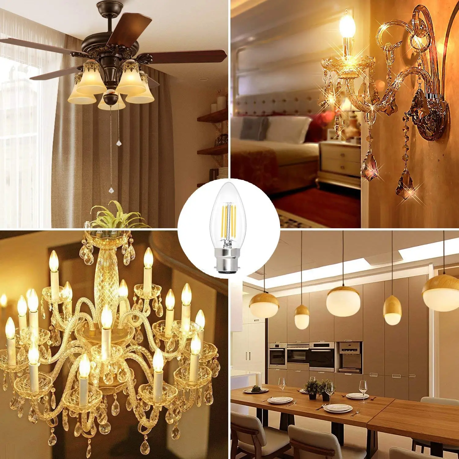 LED 캔들 필라멘트 전구 6W B22 C35 디밍 가능 베이어닛 빈티지 에디슨 웜 화이트 2700K 콜드 6000K 60W 백열등과 동일