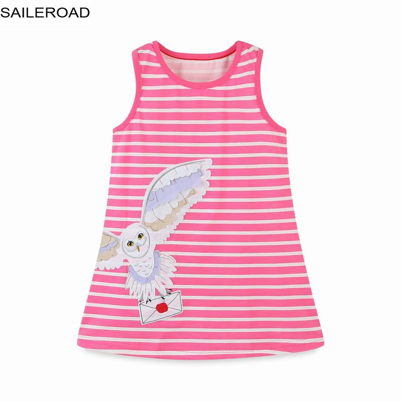 SAILEROAD Baby Pink Girls Summer Kids Clothes Vestidos Princess Owl Short Sleeves Children Birthday Party Dresses | Детская одежда и