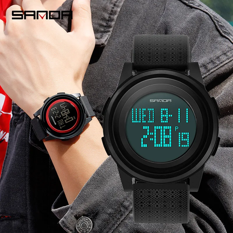 

Light Thin Fashion Digital Watch Men Outdoor Exercise Waterproof Sport Watch Date/Week Display PU Band Luminous Electronic Clock
