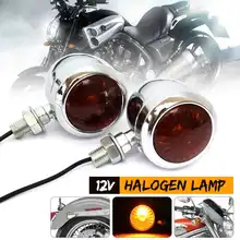 2/4 Uds 12V Retro Metal cromo Indicador de luz intermitente para motocicleta bombilla halógena lámpara Vintage ámbar Universal para Harley