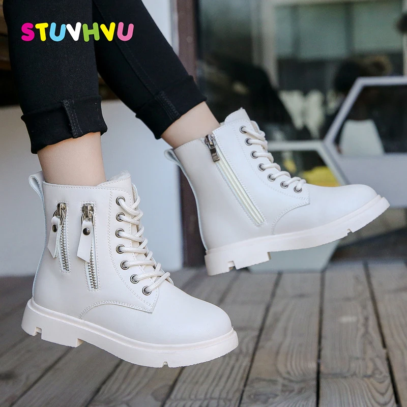 Conejo Rango Faial Botas de invierno para niños y niñas, botines gruesos de cuero, resistentes  al agua, de terciopelo, color blanco y negro - AliExpress Madre y niños