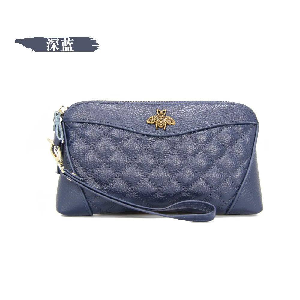 Первый слой кожи новые женские кожаные европейские и американские пчелиные банкноты в форме ракушки сумочка длинный кошелек - Цвет: Dark blue