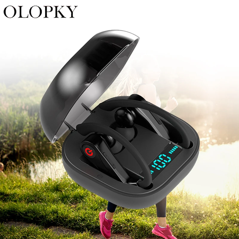 

TWS Bluetooth 5.0 Ear Hook Headsets Handsfree Wireless Earphone Stereo Music Audio Receiver Earbud With Power Valum Display Box