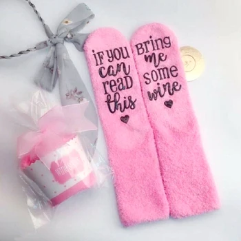 

Women Cute Fuzzy Socks Super Soft Warm Cupcake Socks Happy Letter Christmas Gift Durable HSJ88