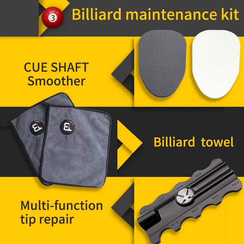 Billiard Accessories Maintenance 3 In 1 Kit Pool Cue Towel Shaft Smoother Muti-Functional Tip Shaper Suitable For Snooker Cue