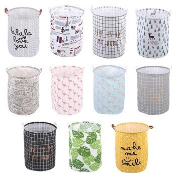

40x50cm Nordic Folding Laundry Basket Round Storage Bin Bag Large Hamper Clothes Toy Holder Bucket Organizer