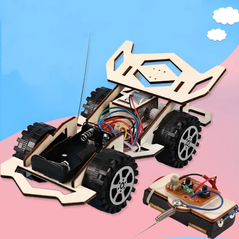 Деревянный электрический автомобиль модель блоки DIY ручной работы дети сборка
