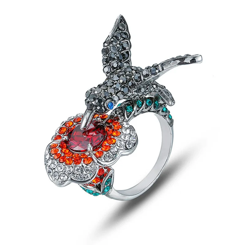 Kinel роскошное кольцо с колибри AAA микро-цвет циркон цветы птицы обручение вечерние кольца для женщин винтажные ювелирные изделия кристалл подарок - Цвет основного камня: RED