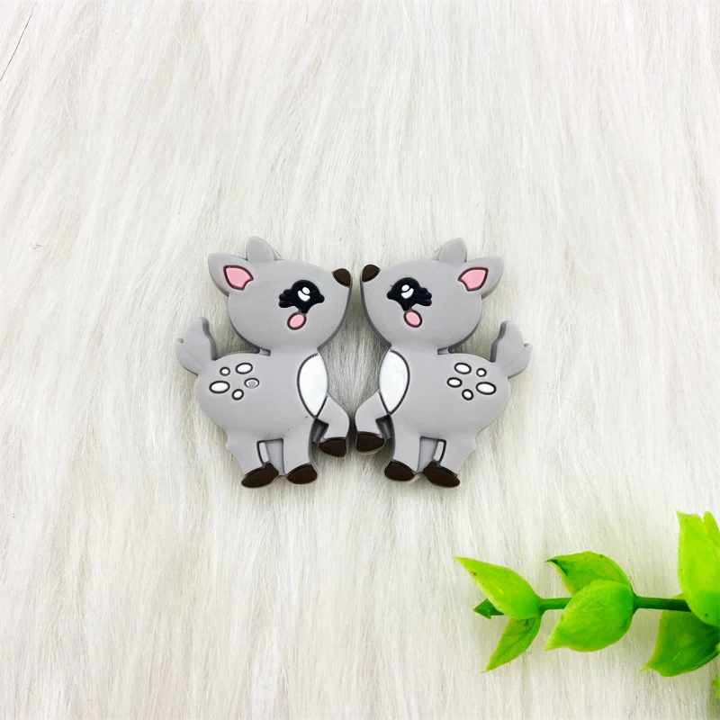 10개 실리콘 사슴 모양 구슬 식품 등급 씹을 수 있는 DIY 액세서리 BPA 프리  치발기 구슬