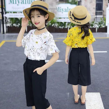 

Toddler Kid Baby Girl Clothes Sets Flower Print Short Sleeve Tops+Elastic Waist Pants 2020 Summer Children Chiffon 2pcs Set W152