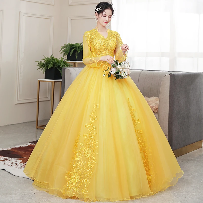 Quinceanera платье 2020 Новое Gryffon роскошное вечернее бальное с длинным рукавом и v