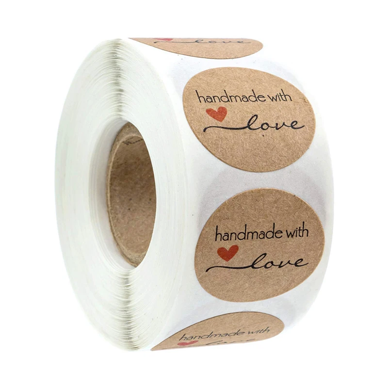500pcs/roll Kraft Paper Labels Sticker Homemade With Love Scrapbooking Sticke_H4 