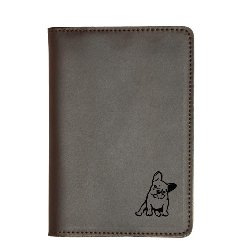 Выгравированная французская собака породы бульдог аксессуары для путешествий паспорт кошелек для путешествий простой чехол держатель пользовательское имя Обложка для паспорта - Цвет: brown wallet