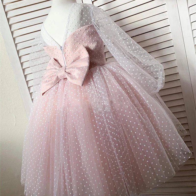 Girls Princess Polka Dot Dress Kids Wedding Birthday Elegant Party Prom Gown Children Tulle Backless Christmas Costume 4-10 Year |