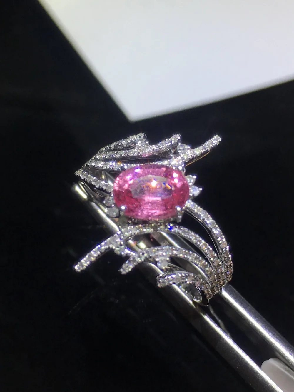 926 кольцо с розовым сапфиром Настоящее чистое 18 K природный розовый сапфир драгоценные камни 1.23ct бриллианты камень женское кольцо