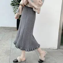 Осень зима женские повседневные вязаные юбки корейские однотонные элегантные эластичные юбки с высокой талией деревянные плиссированные юбки