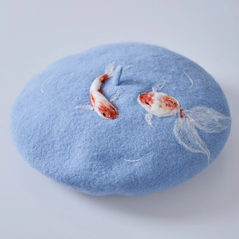 

Vintage Woolen Warm Winter Warm Beret Handmade Cute Goldfish Berets Girls Lolita Hats Women Manual Wool Felt Berets Ladies Caps