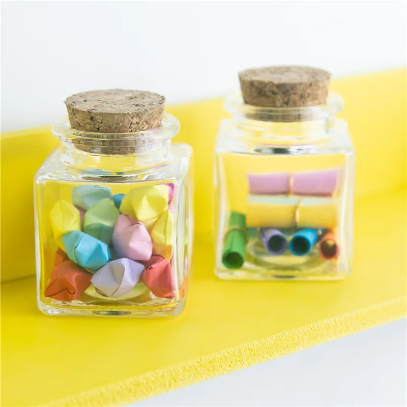 Small Square Bottle With Corks Clear Square Empty Glass Bottles glycyrrhiza sweets Food Grade Seal 50ml Jars Vials 24pcs 5
