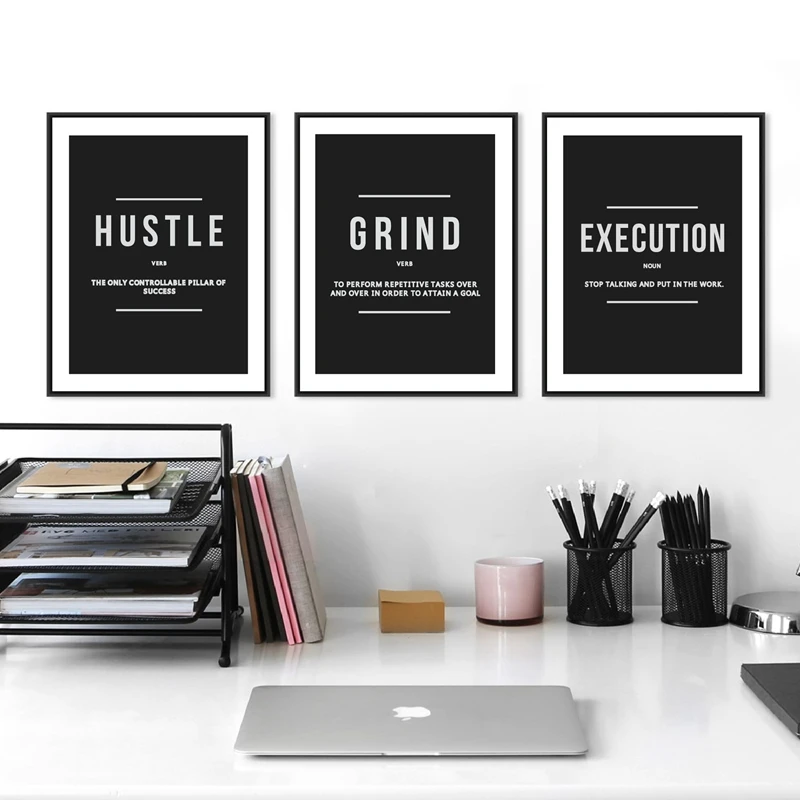 Give your work area a new look with this beautiful floral typography print Office d\u00e9cor for her Motivating art print Hustle