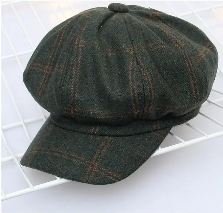 Ladies Fashion Retro Octagon Hat Women Autumn Winter Casual Wild Pumpkin Plaid beret cap