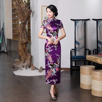 

Purple Peacock&flower Qipao Women Dress Vintage Button Sexy Cheongsam Oversize 3XL 4XL 5XL 6XL Elegant Classic Tight Vestidos