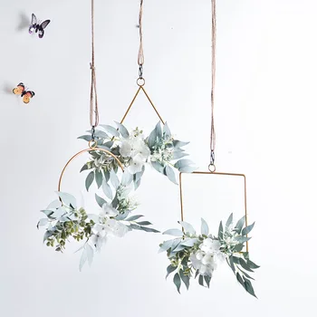 

Nordic Style Creative Wall Hangings Ins AI Wrought Iron Garland Hemp Rope Hanging Artificial Flower Wedding Decoration Home