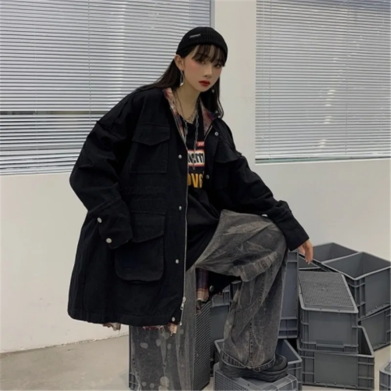

Autumn New Style Workwear Mock Two-Piece Plaid Medium-length Joint Coat Loose-Fit Versatile Students Jacket Women's