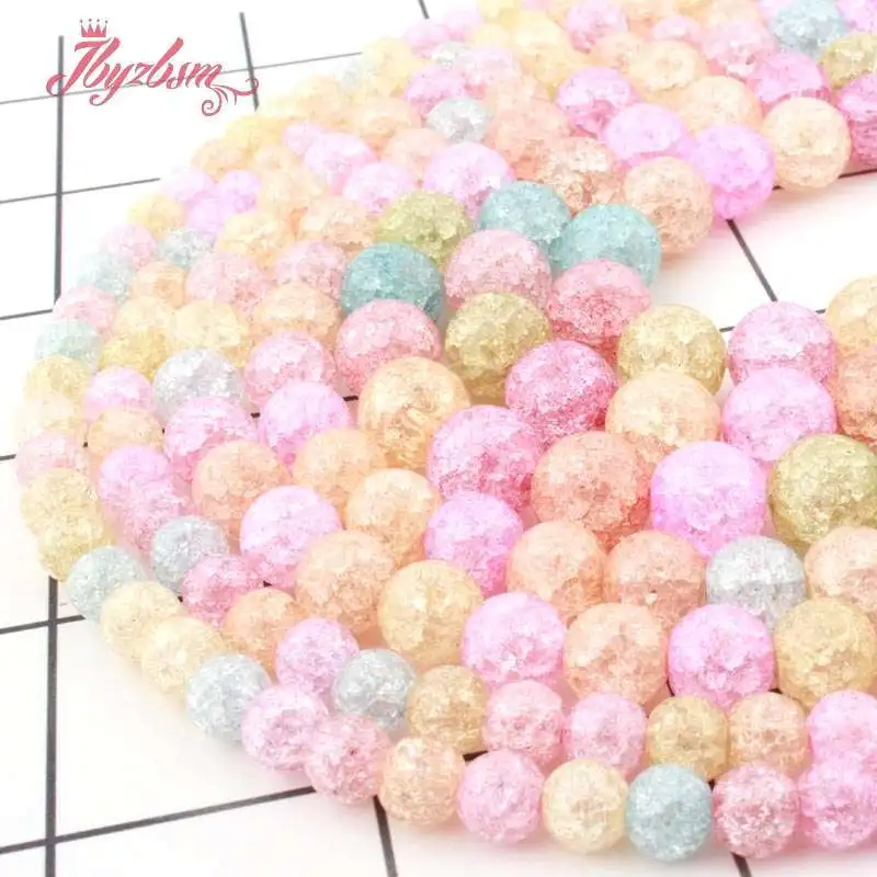 Round Rock Crystal Quartz Cracked Smooth Multicolor Loose 6/8/10mm Stone Beads For DIY Necklace