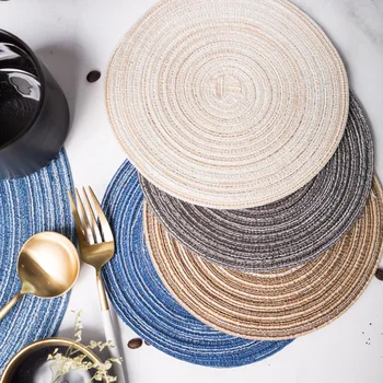 

Mat Pad Round Design Table Ramie Insulation Pad Solid Placemats Linen Non Slip Table Mat Kitchen Accessories Decoration Coaster