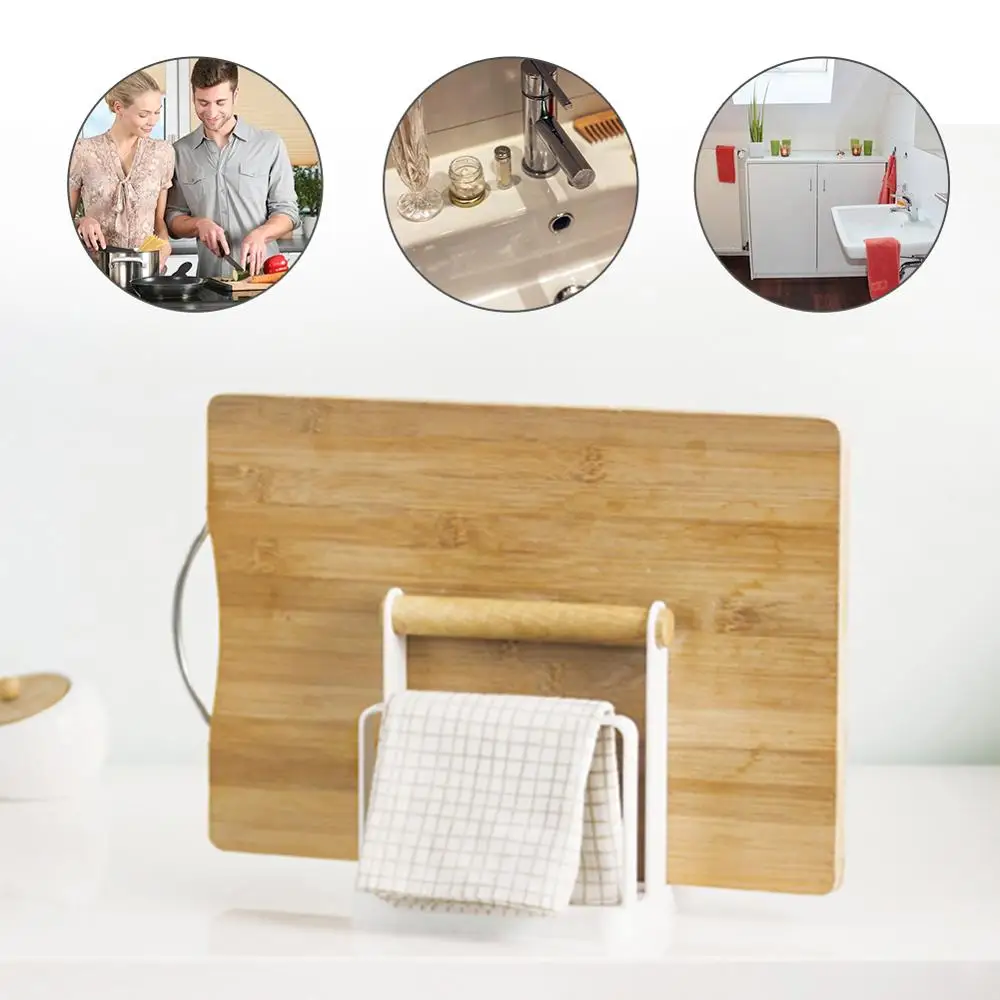 

Kitchen Storage Shelf Rack Plastic Cutting Board Organizer 3-Slot Chopping Board Rack with Wooden Handle Kitchen Organizer