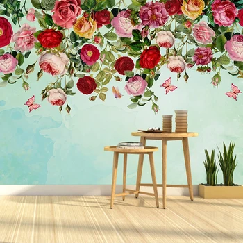 

Custom Modern Retro Rose Flower Butterfly Mural Wallpaper Romantic Pastoral Living Room Sofa Bedroom Decoration Wall Painting 3D