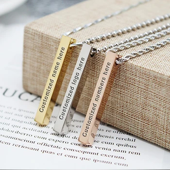 

Engraving Name Numbers Logo Symbol Personalized Necklaces For Women Men Stainless Steel Cube Pendant Customized Choker Jewelry
