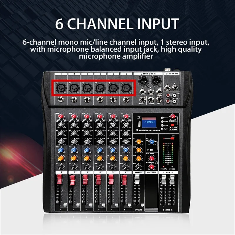 FELYBY TU06 аудио-микшер звуковая карта микшерный пульт с BT MP3 USB Вход+ 48V Phantom Мощность 6-Каналы