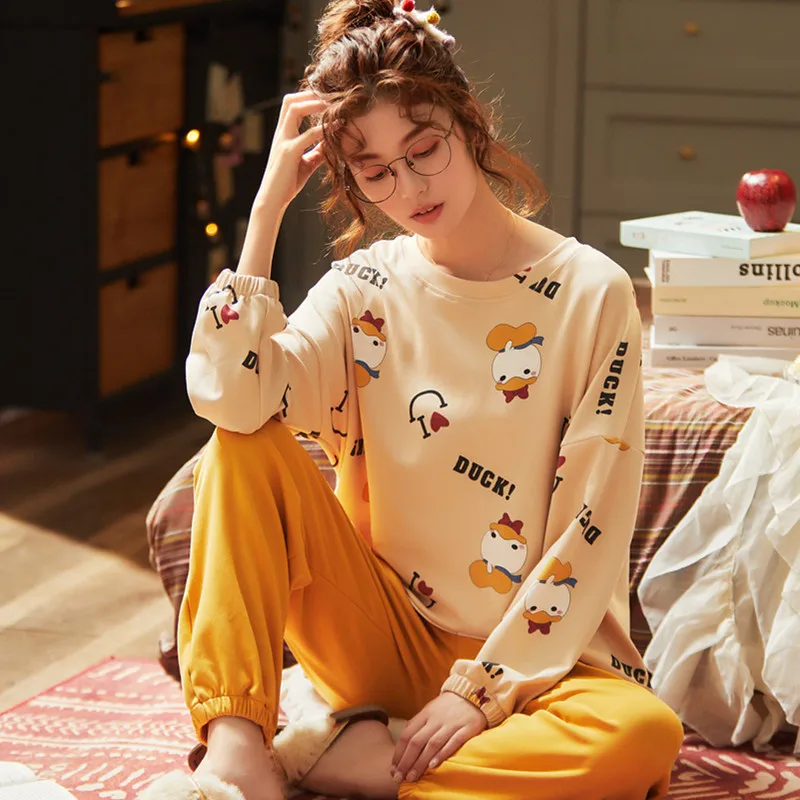 

Pajamas Women's Spring And Autumn Cotton Zhi Long Sleeve Korean-style Sweet Cute Fashion Loose Autumn And Winter-Outer Wear Trac