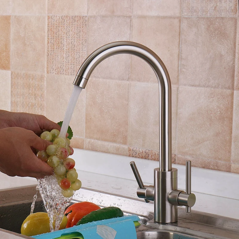  Twin Lever Faucet Single Hole Swivel Chrome Brass Kitchen Spray Sink Mixer Taps - 4000388640112