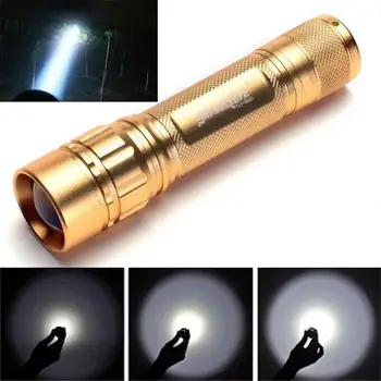 

Zoomable/Focus 3000 Lumen 3 Modes CREE XML XPE LED Focus 18650 Gold Lamp Flashlight Powerful hot sale