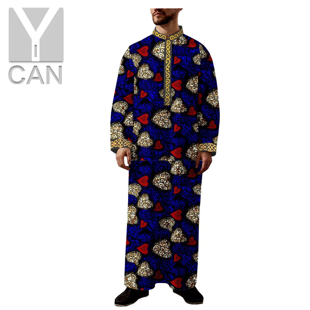 

Y-CAN Men Print Outfits Dashiki Long Coats Ankara Outwear Texture Long Sleeve Agbada Robe Plus Size Casual Wear Y201009