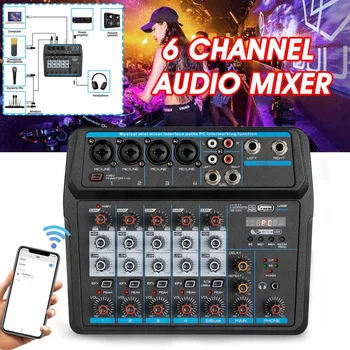 

6 Channel Audio Mixer w/Bluetooth LED Digital Display USB DJ Sound Mixing Console MP3 Karaoke Player Amplifier Karaoke KTV Party