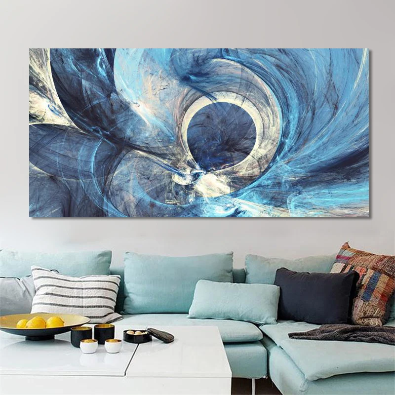 Modern Art Oil Painting Abstract Blue Lines Elegant Wall Art Painting Print on Canvas