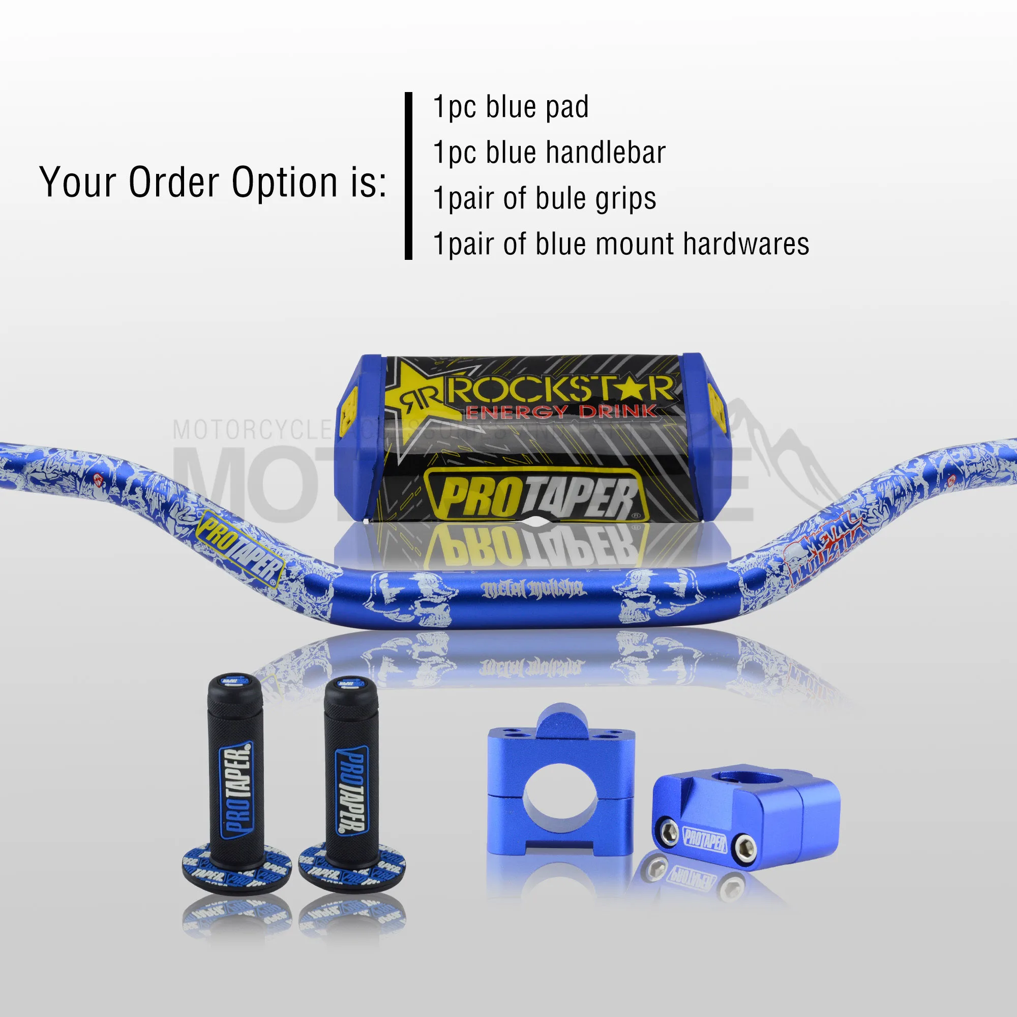 Blue Full Kit Руль для Pro Taper Pack Bar 1-1/" Mulisha ручка бар колодки Захваты Pit Pro Гонки Грязь велосипед ямы мотоцикл с адаптер cnc - Цвет: Blue Full Kit