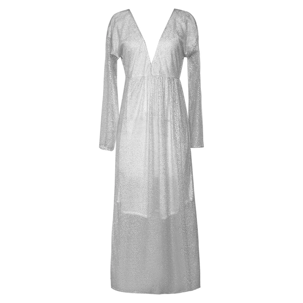 Летнее женское платье с v-образным вырезом, весна-лето, Асимметричное Платье макси с длинным рукавом в стиле бохо, розовое платье в пол, Vestido# J30 - Цвет: White