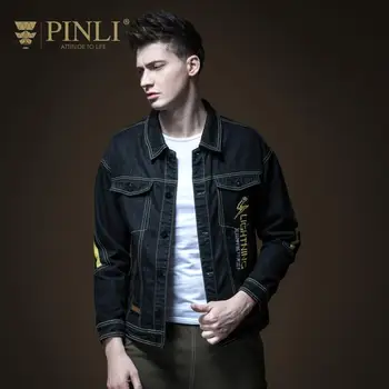 

Pinli 2020 Spring New Discount Clearance Lapel Embroidered Vintage Washable Slim Print Cotton Casual Men Denim Jacket Coat