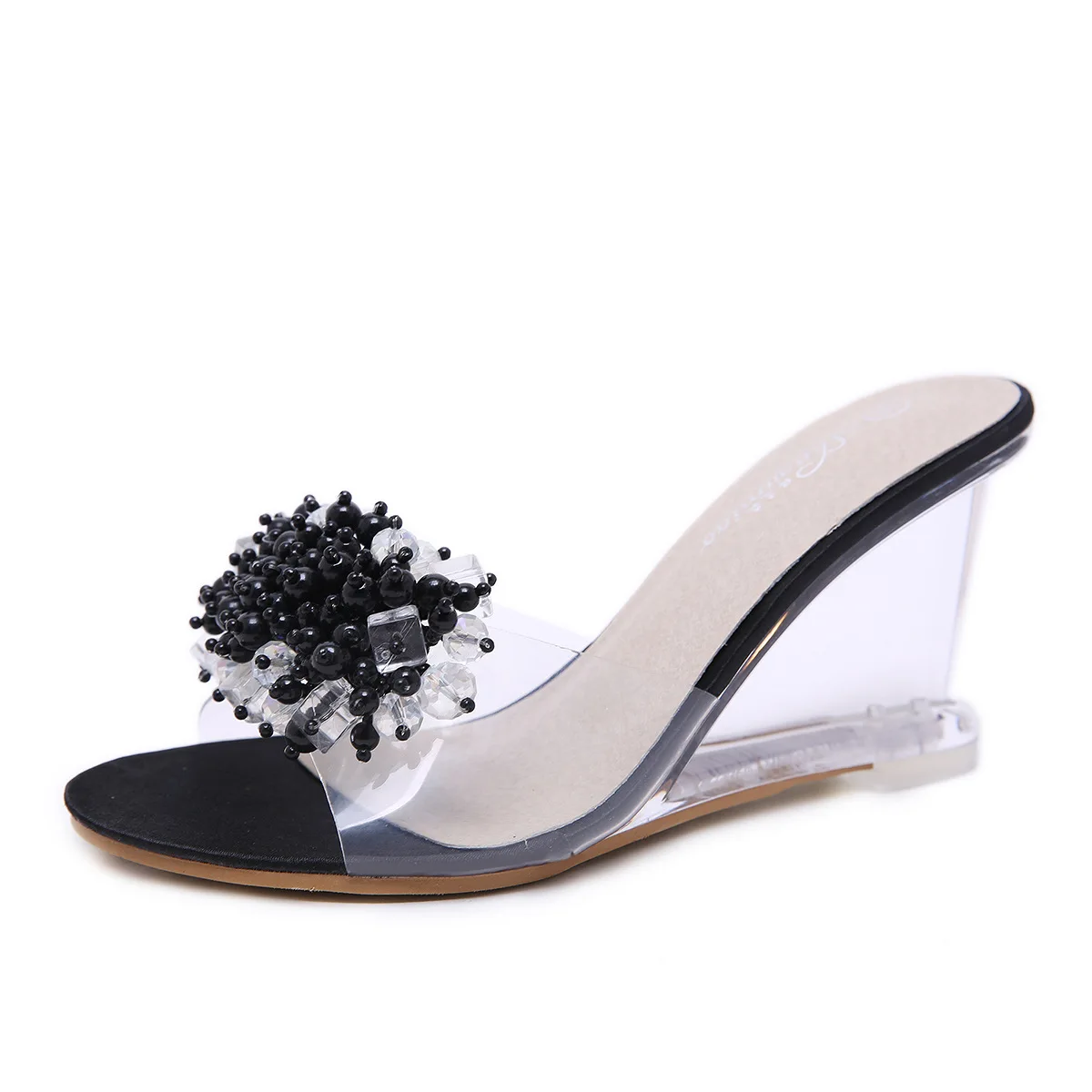 Ltarta женские сандалии со стразами; сандалии на танкетке Лето пикантные туфли с украшением в виде кристаллов на высоком каблуке с прозрачными вставками Стекло Стразы LFD-833-3 - Цвет: black