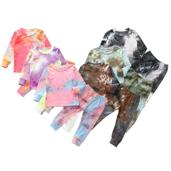

Children Pajamas Baby Clothing Set Kids Ribbed Knitted Sleepwear Autumn Cotton Nightwear Boys Girls Tie Dye Pyjamas Pijamas Set