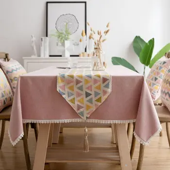

Geometric Pattern Table Runners 2020 Dining Table Decoration Leaves Cotton and Linen Modern Boho Wedding Party Decor T261